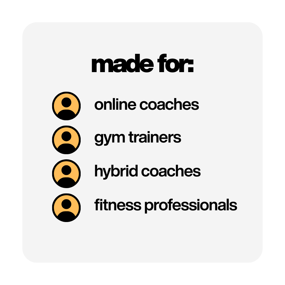 Graphic showing who The PT Pack is made for – online coaches, gym trainers, hybrid coaches and fitness professionals