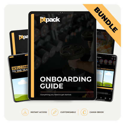 The PT Pack Pro bundle for personal trainers, including client system, onboarding, training, nutrition, lifestyle, mindset, Smart Swaps and Instagram templates
