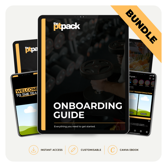 The PT Pack Pro bundle for personal trainers, including client system, onboarding, training, nutrition, lifestyle, mindset, Smart Swaps and Instagram templates